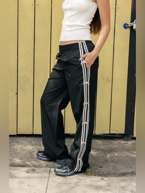 Black Track Pants with Pink-Trim Side Stripes - Picture 2 of 10